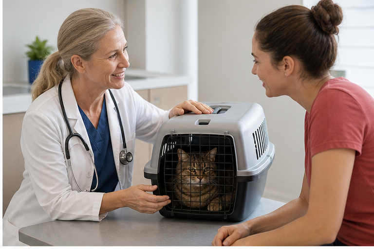 Spay and neuter consultation with a veterinarian and cat