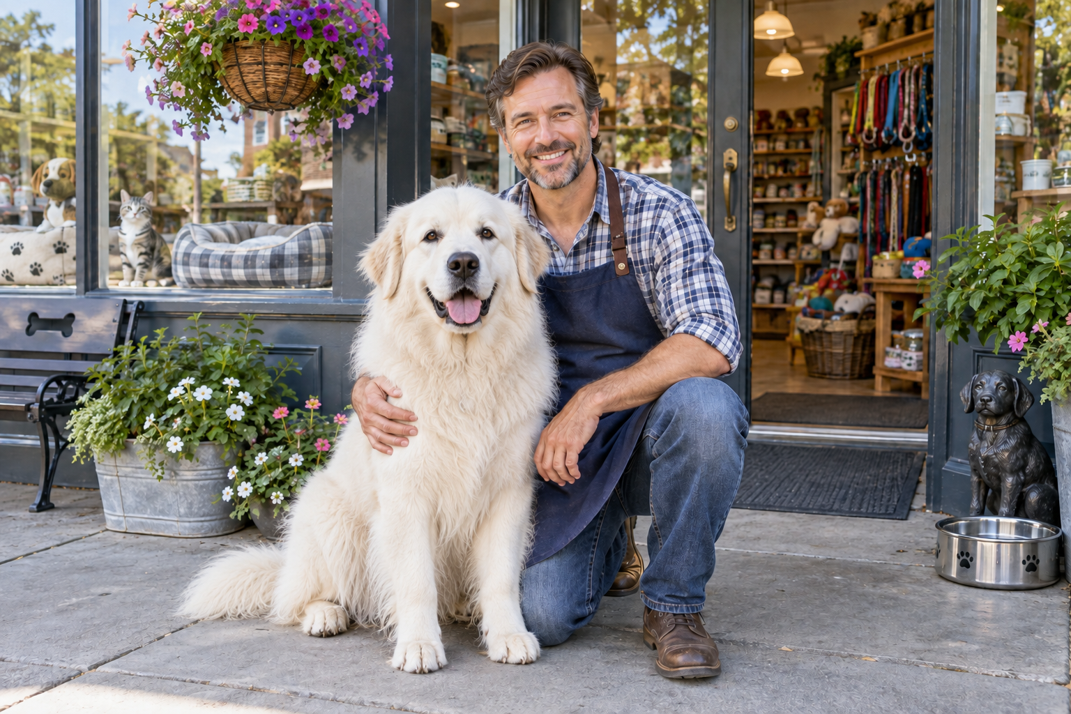 Pet business owner with a Great Pyrenees — illustrative image